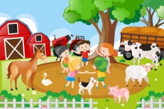 Farm scene with children playing